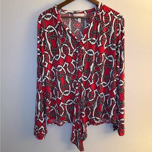 Dana Buchman Red and Black Patterned Button Down Shirt